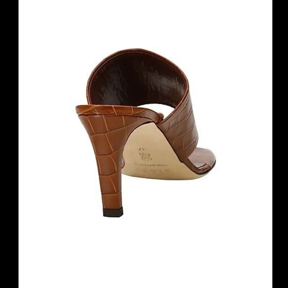 STAUD Luna Croc-Embossed Leather Mules